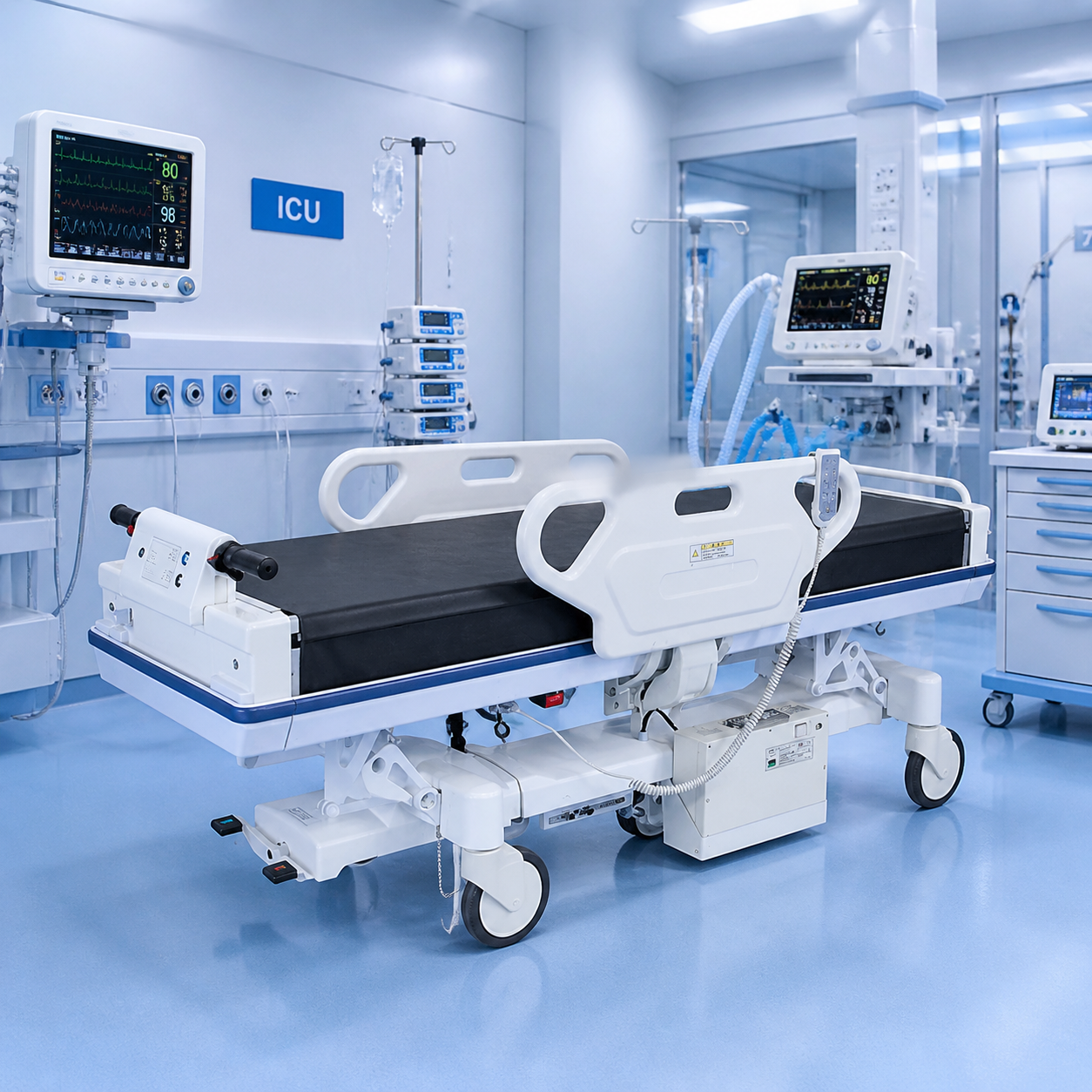 SE electric transfer stretcher in an ICU room