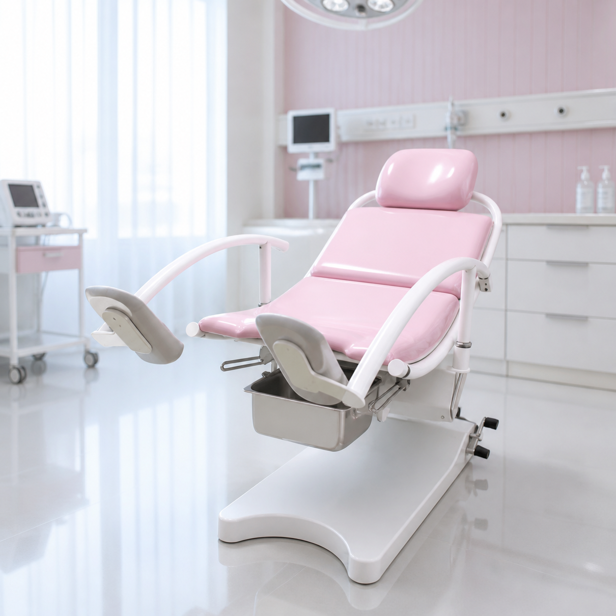 Maternity and obstetric care table in a clinical room